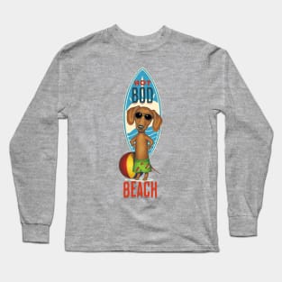 funny cute swimming doxie dog with  Hot Bod on beach dachshund dog Long Sleeve T-Shirt